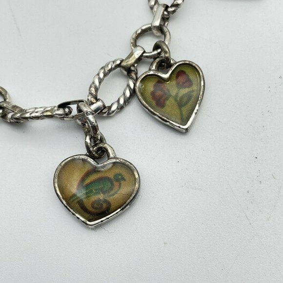 Enameled Heart Inspirational Charm Bracelet Silver Tone Toggle Closure - Picture 2 of 10
